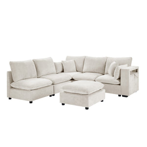 English Elm Swivel Barrel Accent Chair Chenille Tufted Round Club Seat for Living Room Lounge Beige N719S002300A