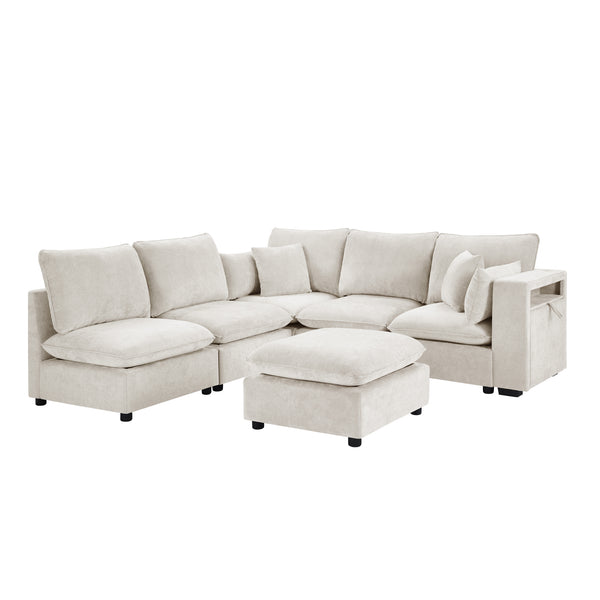English Elm Swivel Barrel Accent Chair Chenille Tufted Round Club Seat for Living Room Lounge Beige N719S002300A