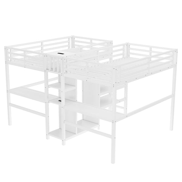 English Elm Twin Metal Loft Bed with Study Desk Wardrobe Shelving and Outlet for Kids Rooms W1580S00373