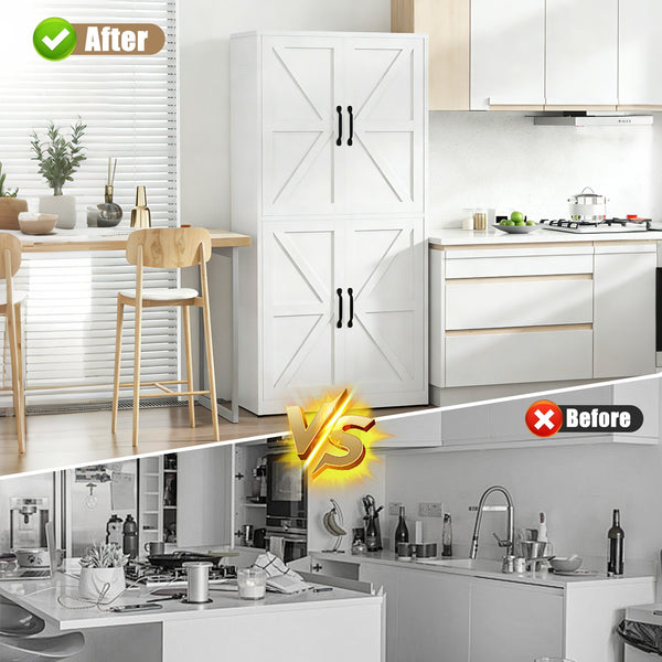 English Elm White Powder-coated Steel Pantry Cabinet with Adjustable Shelves for Kitchen or Bath T2398P413027