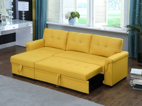 English Elm Jardin Linen Upholstered Sleeper Sectional with Reversible Chaise and Hidden Storage Yellow B2749S00009