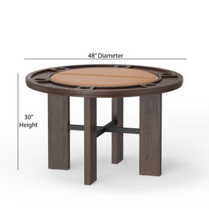 English Elm Gorman Walnut Game Dining Table Set with Faux Leather Nailhead Chairs for 4 B050S00040