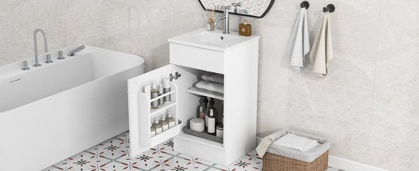 English Elm [video] Compact Sage Green Bathroom Vanity with Ceramic Sink Soft Close Cabinet White N759P237932K