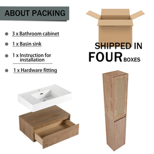 English Elm 30 Inch Wall-Mounted Bathroom Vanity Set With Resin Sink & Soft-Close Drawers For Modern Spaces W999S00350