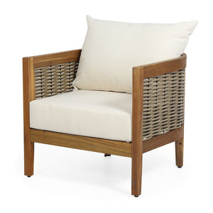 English Elm Christopher Knight Home® - Outdoor Acacia Wood Club Chairs with Teak Finish, Faux Rattan Accents & Water-Resistant Beige Cushions, Cozy Lounge Seating 70915.00
