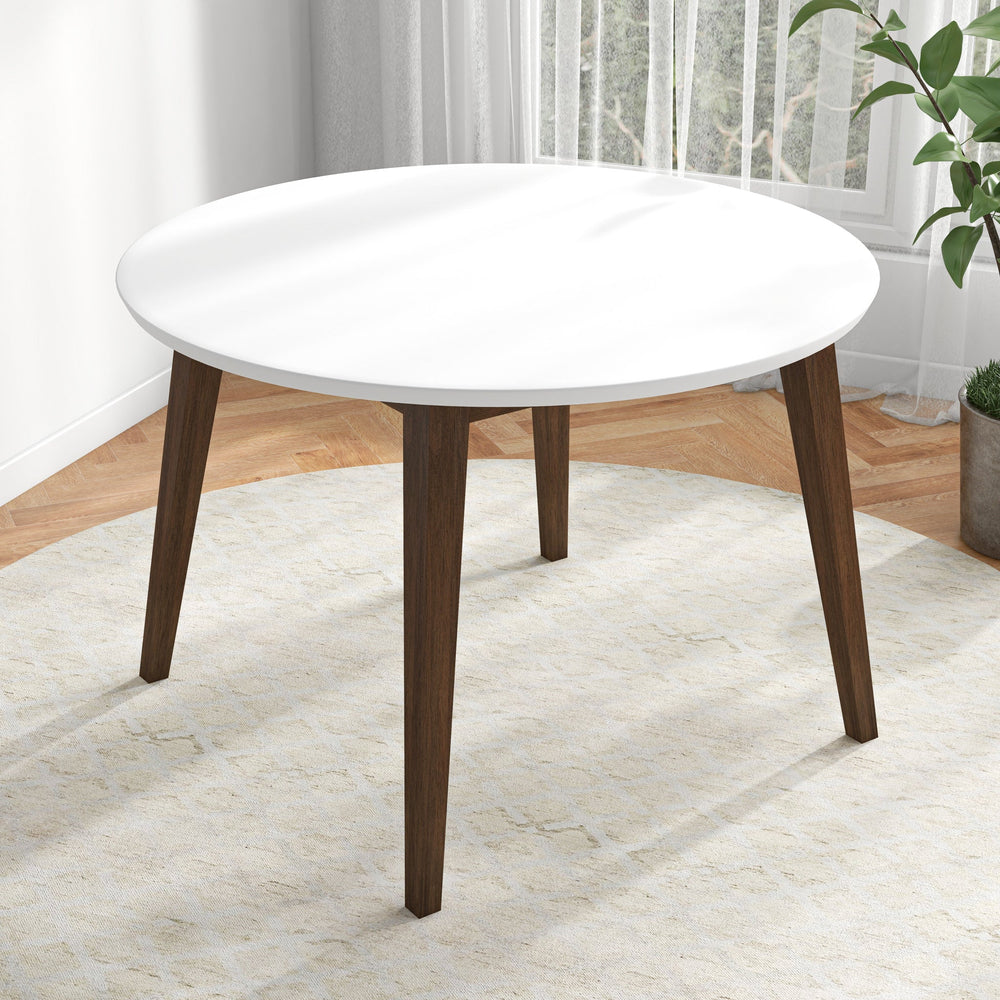 English Elm Alina Round Solid Wood Pedestal Dining Table White Top Dark Walnut Base Seats Four B183P231919