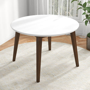 English Elm Alina Round Solid Wood Pedestal Dining Table White Top Dark Walnut Base Seats Four B183P231919