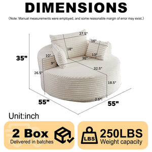 English Elm 55''l 55'l Faux Rabbit Fur Barrel Swivel Chair Cozy 360 Rotation Lounge Seat for Bedroom Beige W834S00596