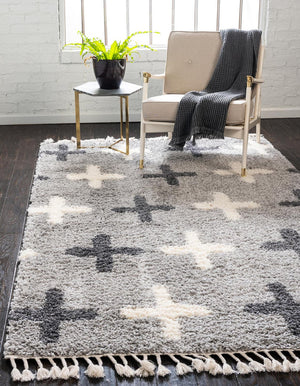 Unique Loom Hygge Shag Positive Machine Made Geometric Rug Light Gray, Gray/Ivory 8' 0" x 10' 0"