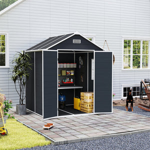 English Elm Campcraft Resin Storage Shed 6x6 Ft with Thick Pp Panels Uv Resistant Lockable W1598S00026