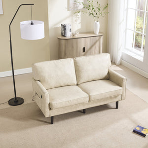 English Elm Loveseat Modern Mid-Century 2-Seater with USB Type-C Charging, Removable Zippered Covers, Sturdy Wood Legs Camel W395P238822