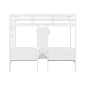 English Elm Twin Triple Bunk Bed with Built in Desk Open Shelving and Led Task Lighting White N7090002243K