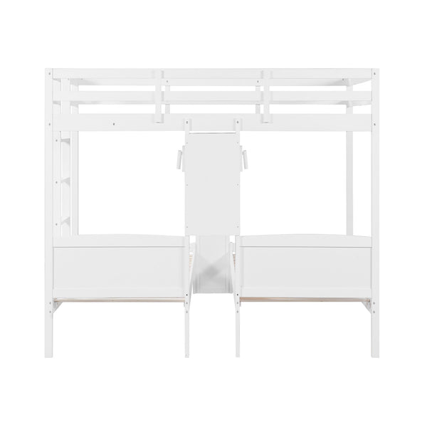 English Elm Twin Triple Bunk Bed with Built in Desk Open Shelving and Led Task Lighting White N7090002243K