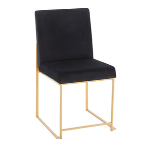 English Elm High Back Fuji Contemporary Dining Chairs - Luxurious Black Velvet & Gold Frame, Set Of 2 B202P223542