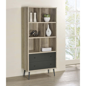 English Elm Minerva Staggered Shelf Bookcase with Drawers in Distressed Pine Scandinavian Style B062P447806