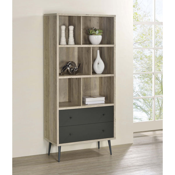 English Elm Minerva Staggered Shelf Bookcase with Drawers in Distressed Pine Scandinavian Style B062P447806