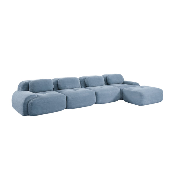 English Elm 4-seat Modular Corduroy Sectional Sofa with Curved Armrests for Living Rooms Blue W714S01253