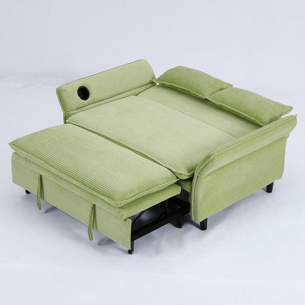 English Elm 65.74-inch convertible letter sofa bed with adjustable armrests, pull-out extension, cup holders, durable frame and plush sponge cushions Green W3371P311474