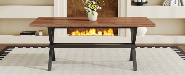 English Elm 71 Inch Industrial Dining Table Walnut Mdf Top Seats 8 with X Frame Steel Base Walnut+Black W1151P434794