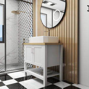English Elm 32" Bathroom Vanity With Sink, Modern Solid Wood Cabinet For Small Spaces, Stylish Open Shelf Design W3151S00013