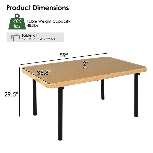English Elm 59" Outdoor Patio Dining Table - Durable Polywood Top, Iron Legs & Umbrella Hole For Ultimate Comfort N704P250741E