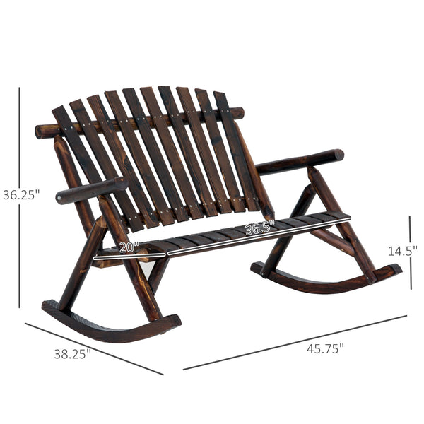 English Elm Adirondack Double Seat Solid Fir Wood Outdoor Rocker for Patio Porch and Deck T3971P385769