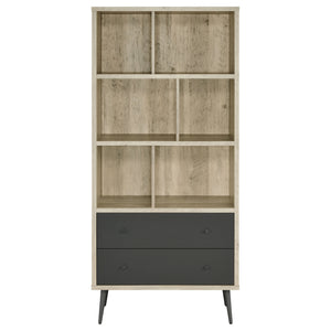 English Elm Minerva Staggered Shelf Bookcase with Drawers in Distressed Pine Scandinavian Style B062P447806
