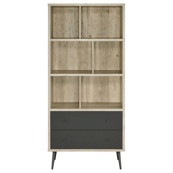 English Elm Minerva Staggered Shelf Bookcase with Drawers in Distressed Pine Scandinavian Style B062P447806