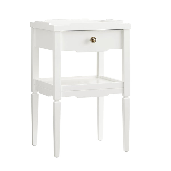 English Elm Foley Mid-Century White 1-Drawer Nightstand with Gold Pull, Tapered Legs & Lower Shelf Storage B050P376969
