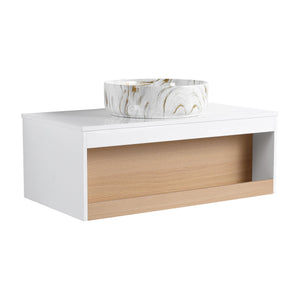 English Elm 36" Floating Bathroom Vanity Light Oak Modular Cabinet with Gel Coat Integrated Sink Gold+White,White + Light Oak W3450S00063