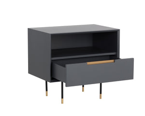 Sunpan Danbury Nightstand - Sleek Modern Design with Pull-Drawer, Rustic Bronze Accents, and Gold Caps Slate Navy
