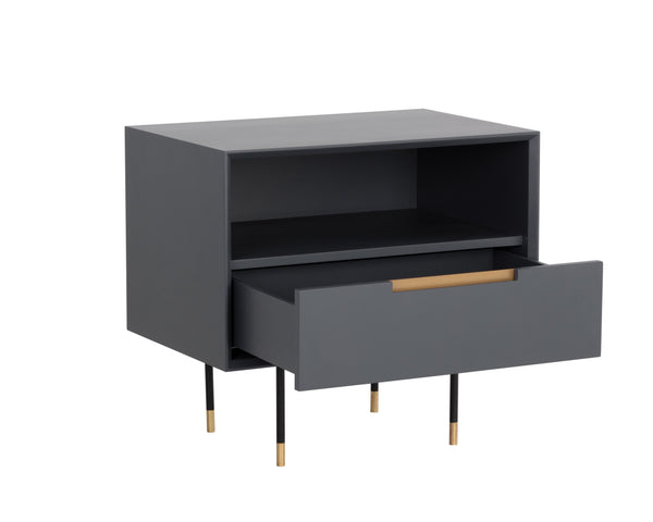 Sunpan Danbury Nightstand - Sleek Modern Design with Pull-Drawer, Rustic Bronze Accents, and Gold Caps Slate Navy