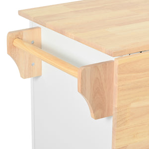 English Elm K&K Kitchen Island with Drop Leaf, Rolling Storage Cart with 3-Tier Pull-Out Organizer, Durable Wood Countertop White WF531421AAW