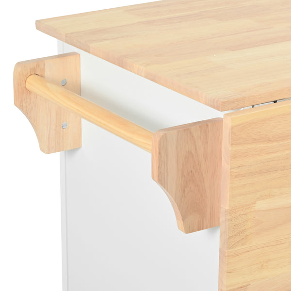 English Elm K&K Kitchen Island with Drop Leaf, Rolling Storage Cart with 3-Tier Pull-Out Organizer, Durable Wood Countertop White WF531421AAW