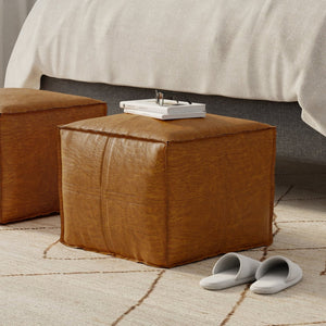 English Elm Brody Genuine Leather Square Pouf Handcrafted Patina Finish Rustic Living Room Accent B136P427584