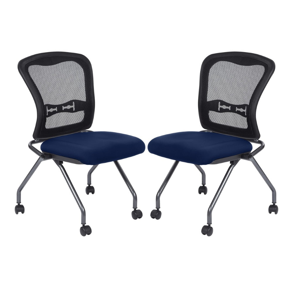 OSP Home Furnishings Soft-flex Pro-line Ii Folding Chair with Progrid Mesh Back and Lumbar Support Navy 84220-225