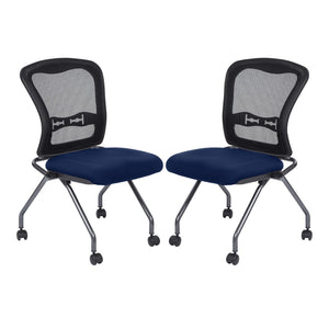 OSP Home Furnishings Soft-flex Pro-line Ii Folding Chair with Progrid Mesh Back and Lumbar Support Navy 84220-225