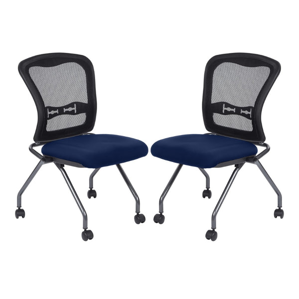 OSP Home Furnishings Soft-flex Pro-line Ii Folding Chair with Progrid Mesh Back and Lumbar Support Navy 84220-225