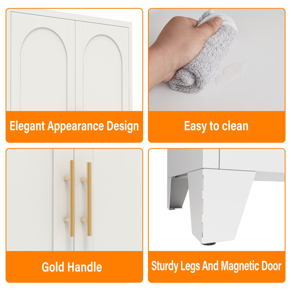 English Elm 71'' Steel 2-Door Locking Cabinet with Adjustable Shelves, Secure Metal Storage for Home Office White W3387P306305