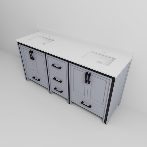 English Elm Dark Grey Double Bath Vanity 72" W X 22" D – Elegant White Quartz Top, Ample Storage & Soft-Close Features B2731P260635