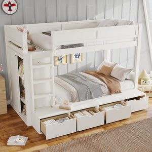 English Elm Twin Triple Bunk Bed Metal L-shaped Frame Sleeps Three Kids White Finish Ivory W1580S00643