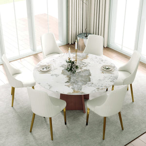 English Elm 59.05" Round Marble Dining Table For 8 - Elegant Iron Base, Durable Design For Modern Homes & Dining W1535S00487