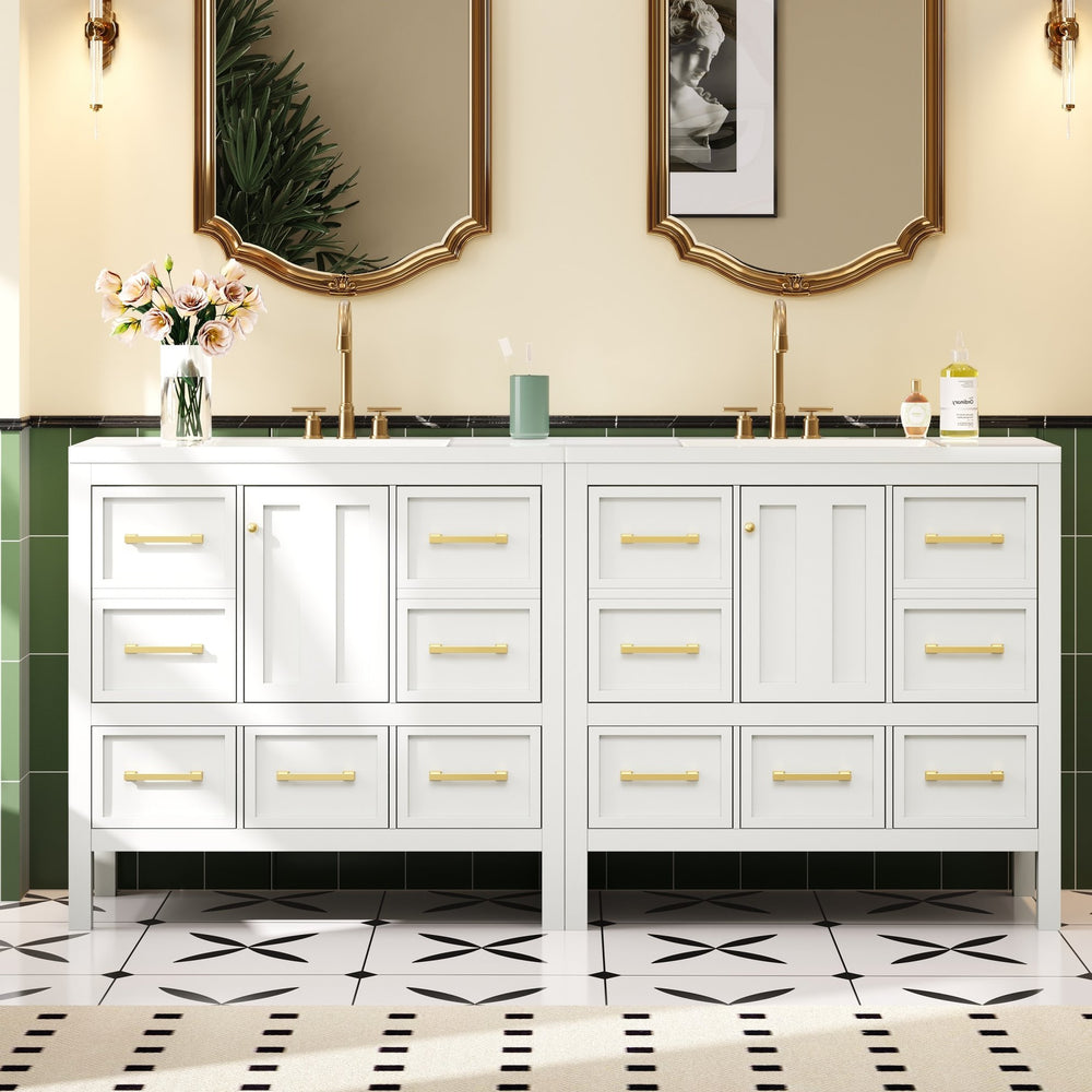English Elm 72'' Elegant Freestanding Bathroom Vanity Set With Resin Sink, Soft-Closing Drawers & Ample Storage N710SS00012K
