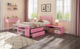 English Elm Twin Size Wood Platform Bed With Removable Storage Shelves, Built-In Two Storage Drawers For Added Convenience, Pink