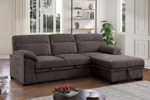 English Elm Kipriano Chenille Sleeper Sectional with Chaise Usb Charging and Cupholder Console B2749S00256