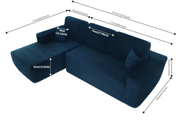 English Elm Cloud Modular Sectional Sofa With L-Shape Chaise – Plush Corduroy Upholstery, No Assembly, Cozy Retreat W3975S00007