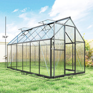 English Elm Walk-in Aluminum Greenhouse with Polycarbonate Panels and Dual Roof Vents for Year-round Growth T3971P455072
