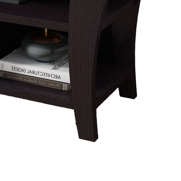 English Elm Tv Media Cabinet with Curved Wood Legs Four Open Shelves Mid-century Living Room B056P416987