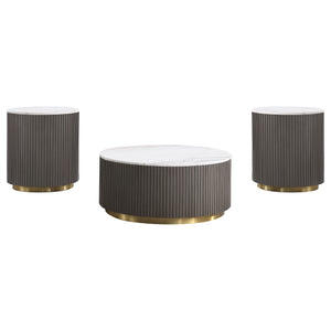 English Elm Sennewald Genuine Marble and Brushed Gold Round Coffee Table Set for Living Room B062S01568