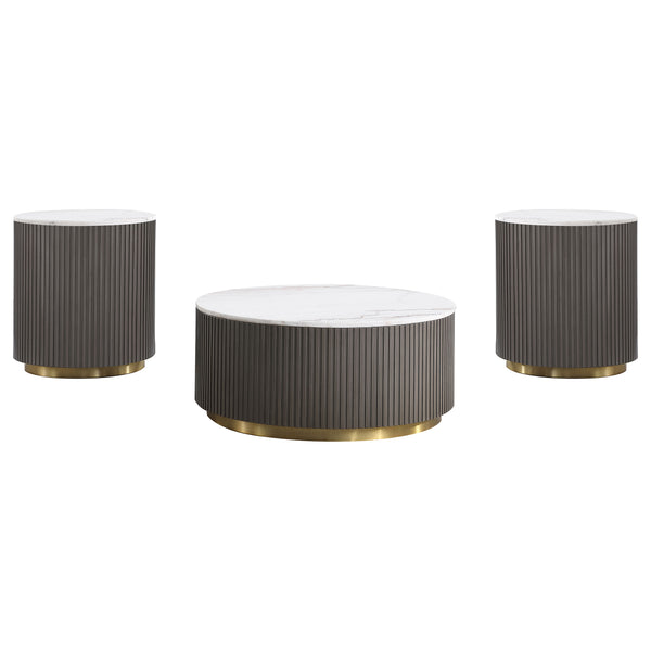 English Elm Sennewald Genuine Marble and Brushed Gold Round Coffee Table Set for Living Room B062S01568